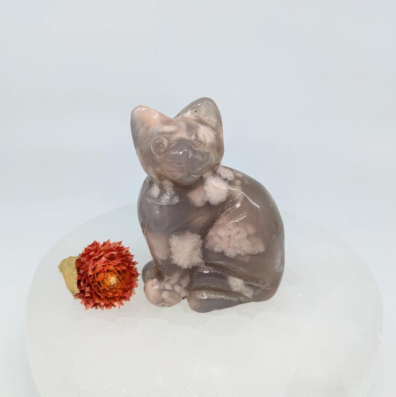 Flower Agate 2" Cat Carving #LV6145