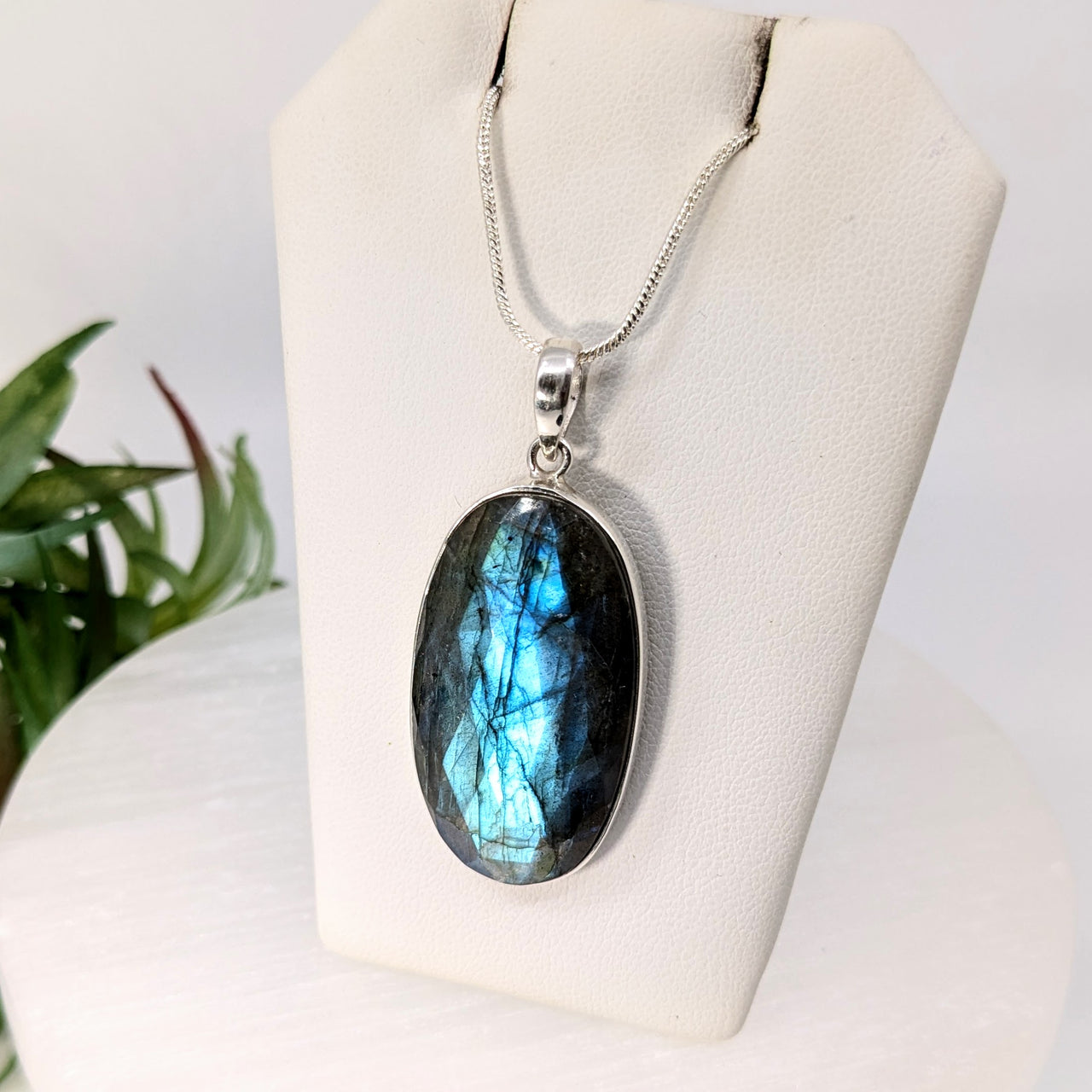 Labradorite Oval 1.4" Faceted S.S. Pendant #LV6251