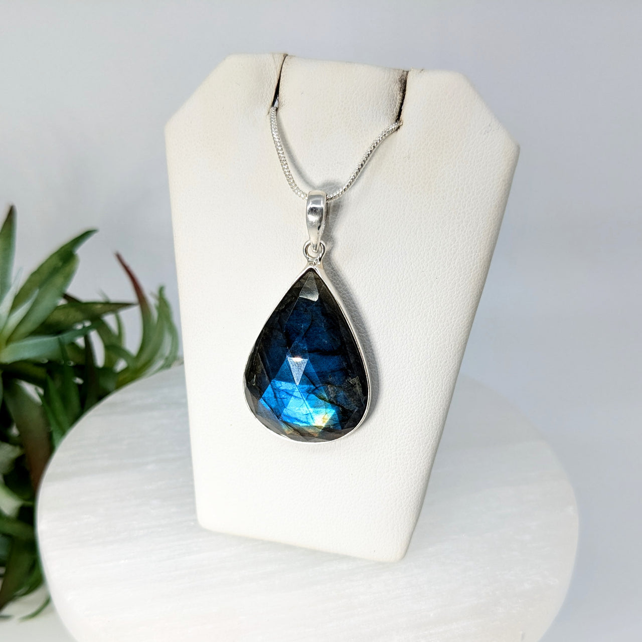 Labradorite Teardrop 1.2" Faceted S.S. Pendant #LV6252