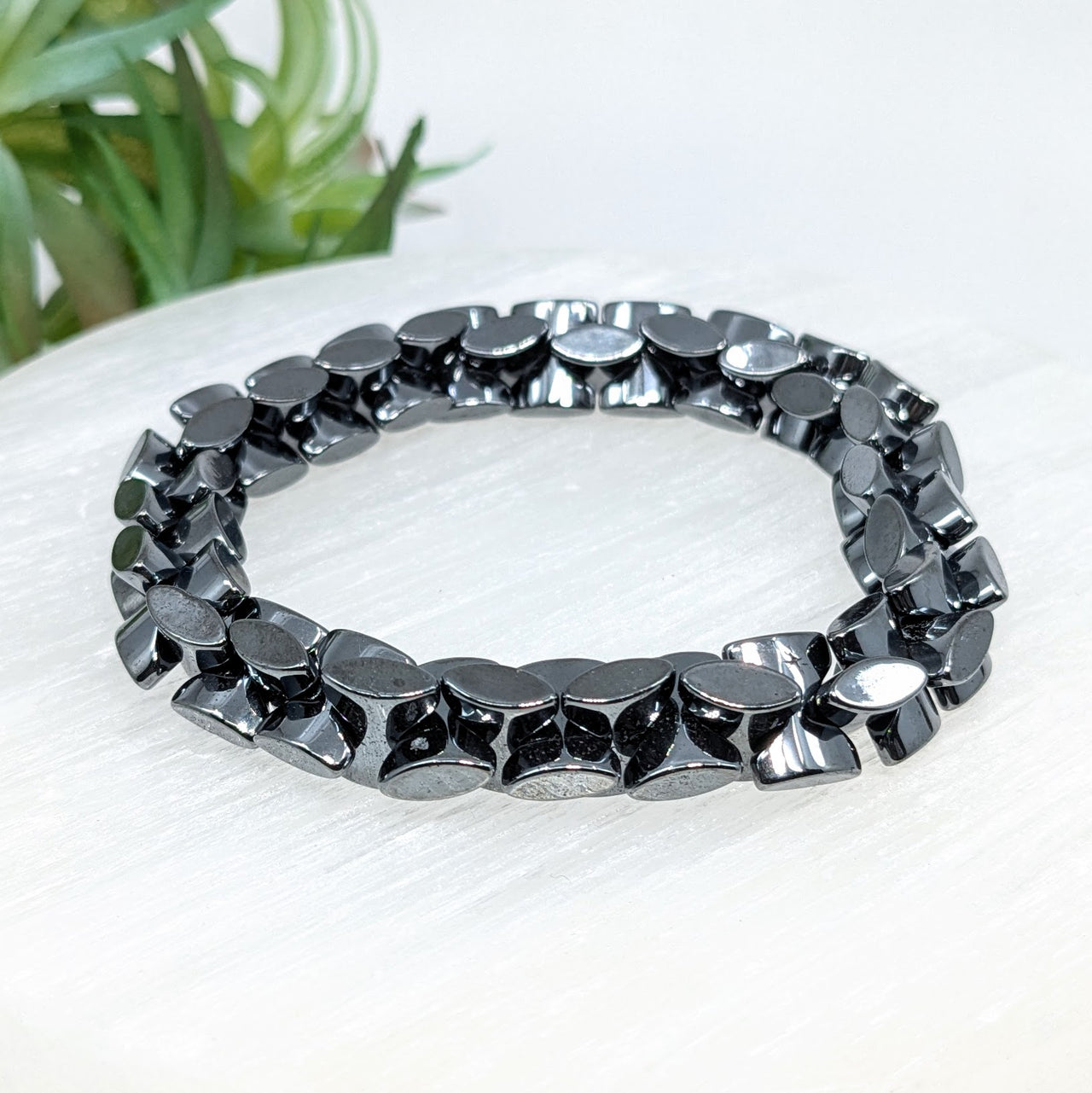 Hematite 10mm Bead Interlock Bracelet #LV6267