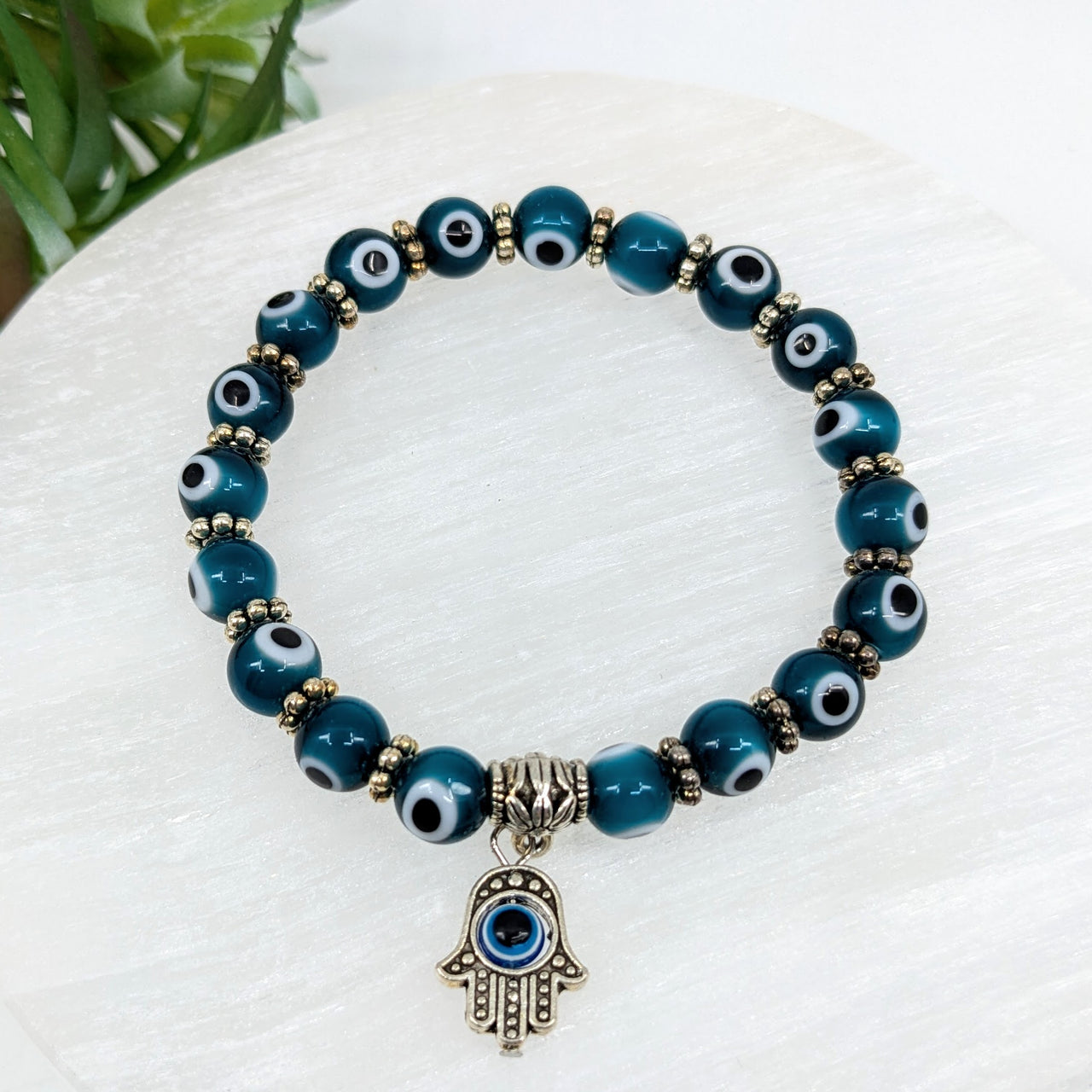 Teal Evil Eye  7mm Bracelet #LV6278