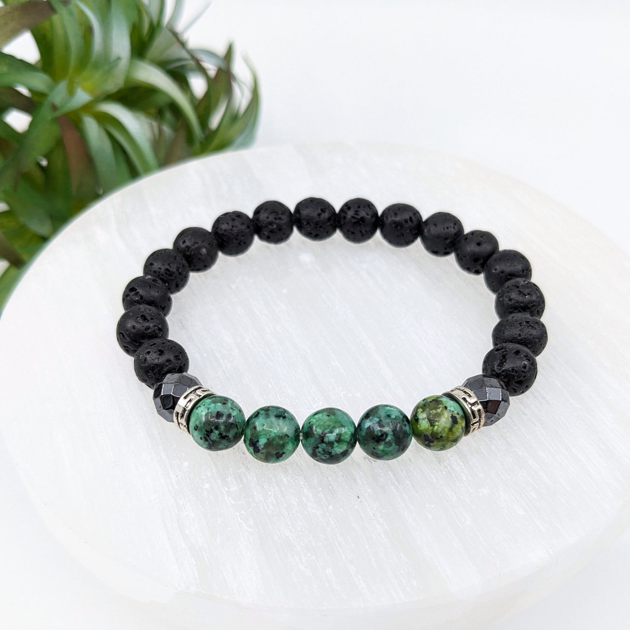 African Turquoise 8mm and Lava Bracelet #LV6371