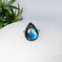 Thumbnail for Labradorite Sz 9 Teardrop S.S. Ring #LV6500