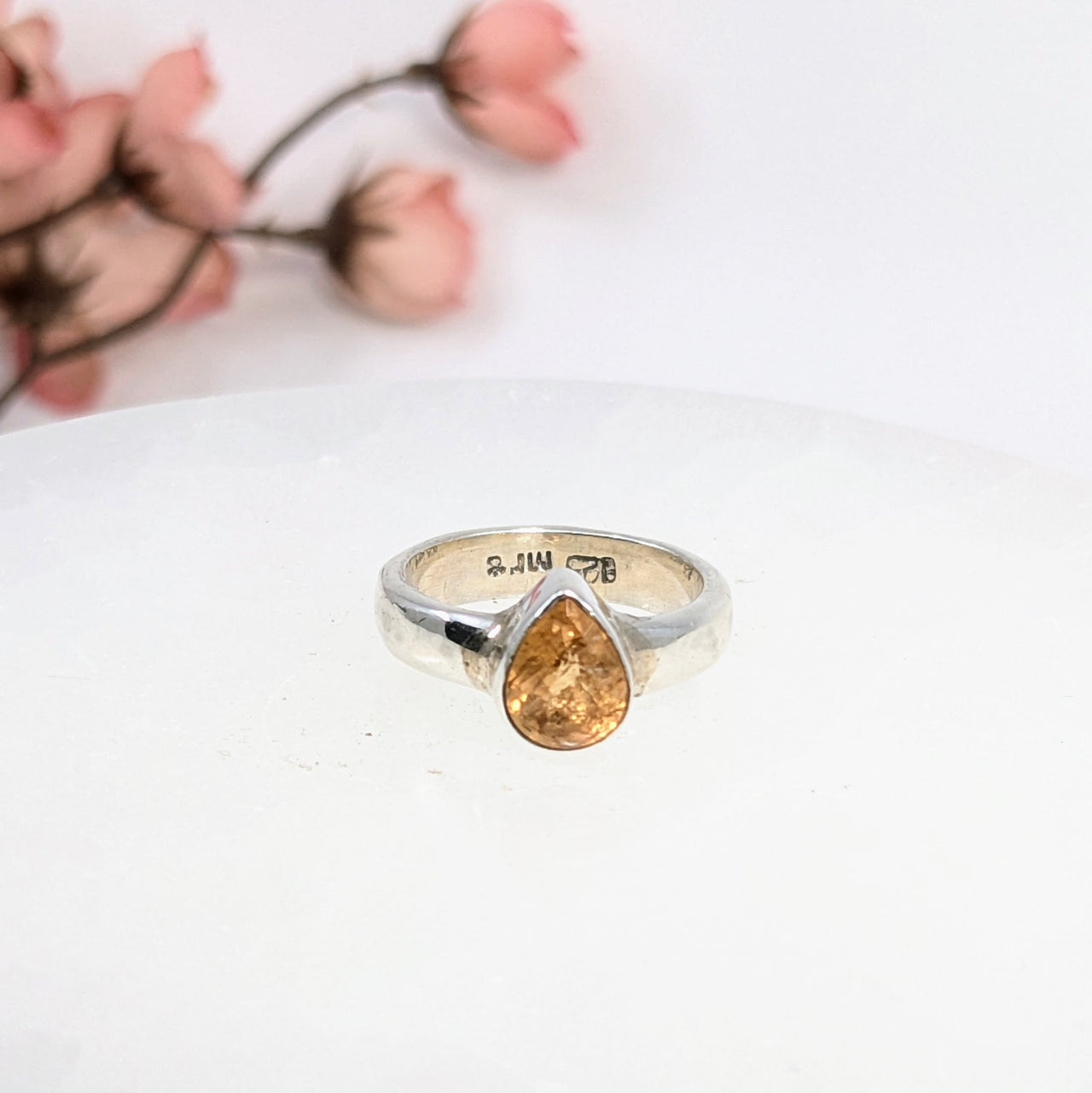 Gold Topaz Sz 4.75 Faceted S.S. Ring #LV6505