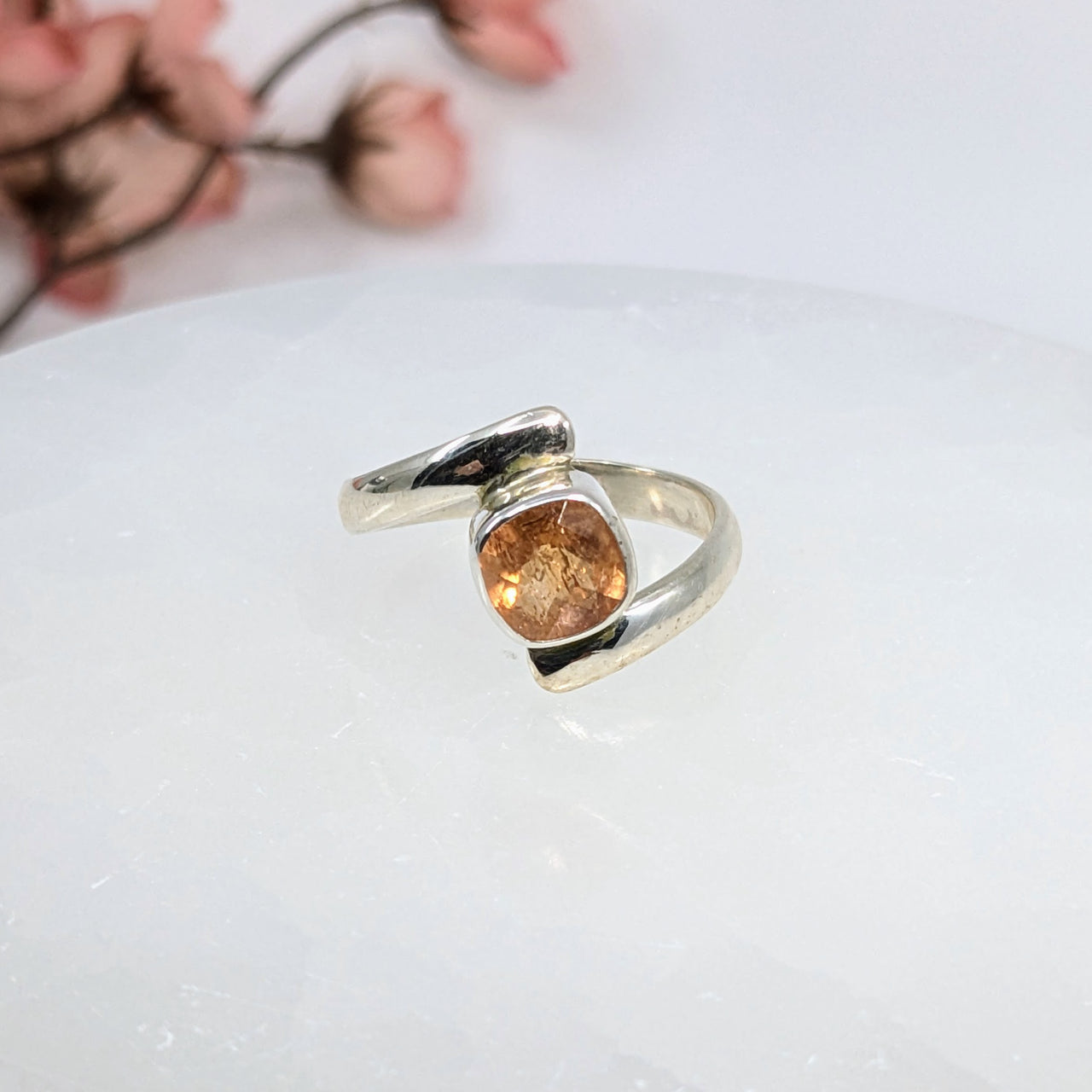 Gold Topaz Sz 8.5 Faceted S.S. Ring #LV6508