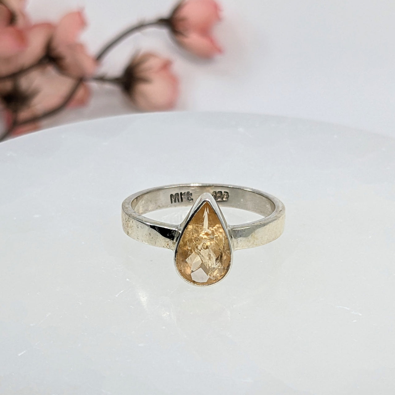 Gold Topaz Sz 10 Faceted S.S. Ring #LV6510