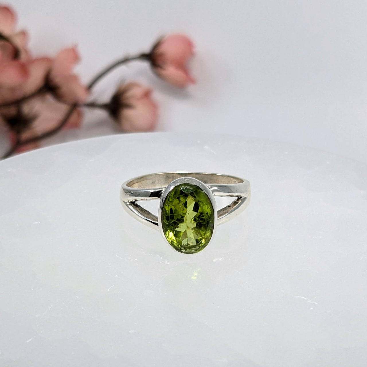 Peridot Sz 5 - Sz 10 Oval Faceted S.S. Ring #LV6512