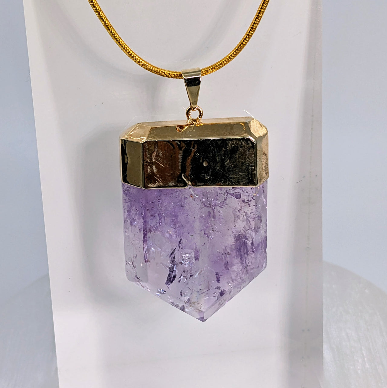 Amethyst   1.7" Flat Point Pendant Gold #LV6528