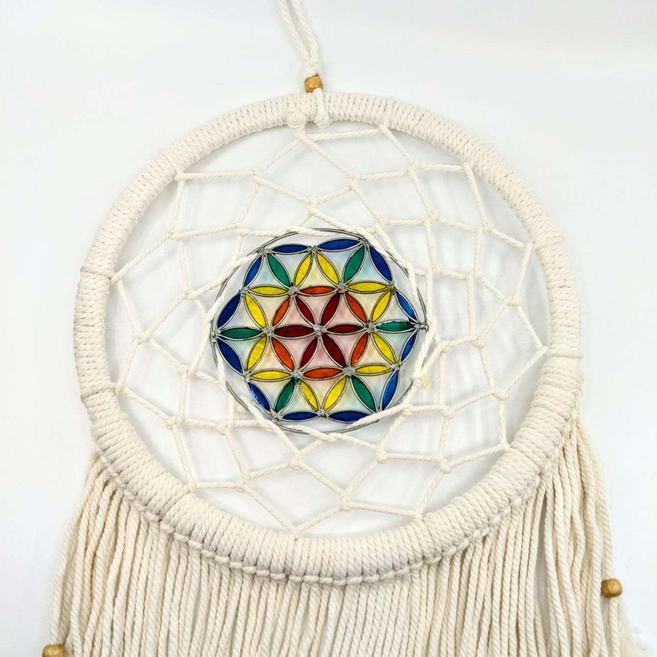 Glass Flower of Life 11" Crochet Dreamcatcher #LV6584