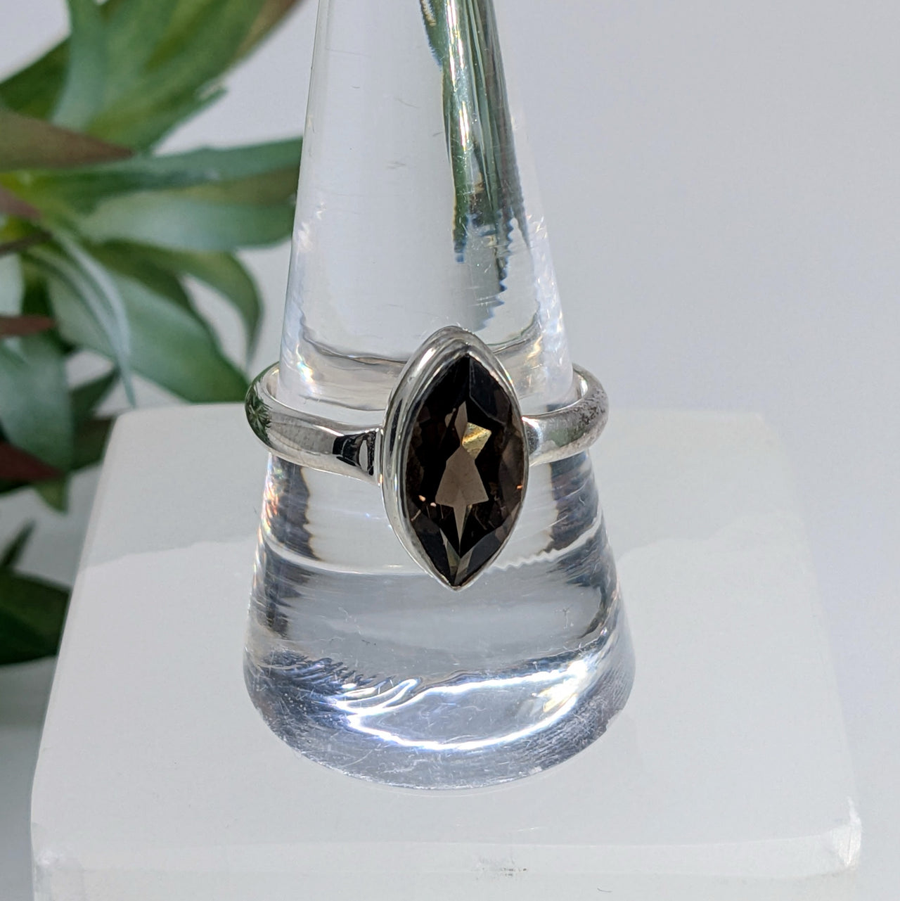 Smoky Quartz Sz 9.75 - Sz 10.75 Marquis Faceted S.S. Ring #LV6703