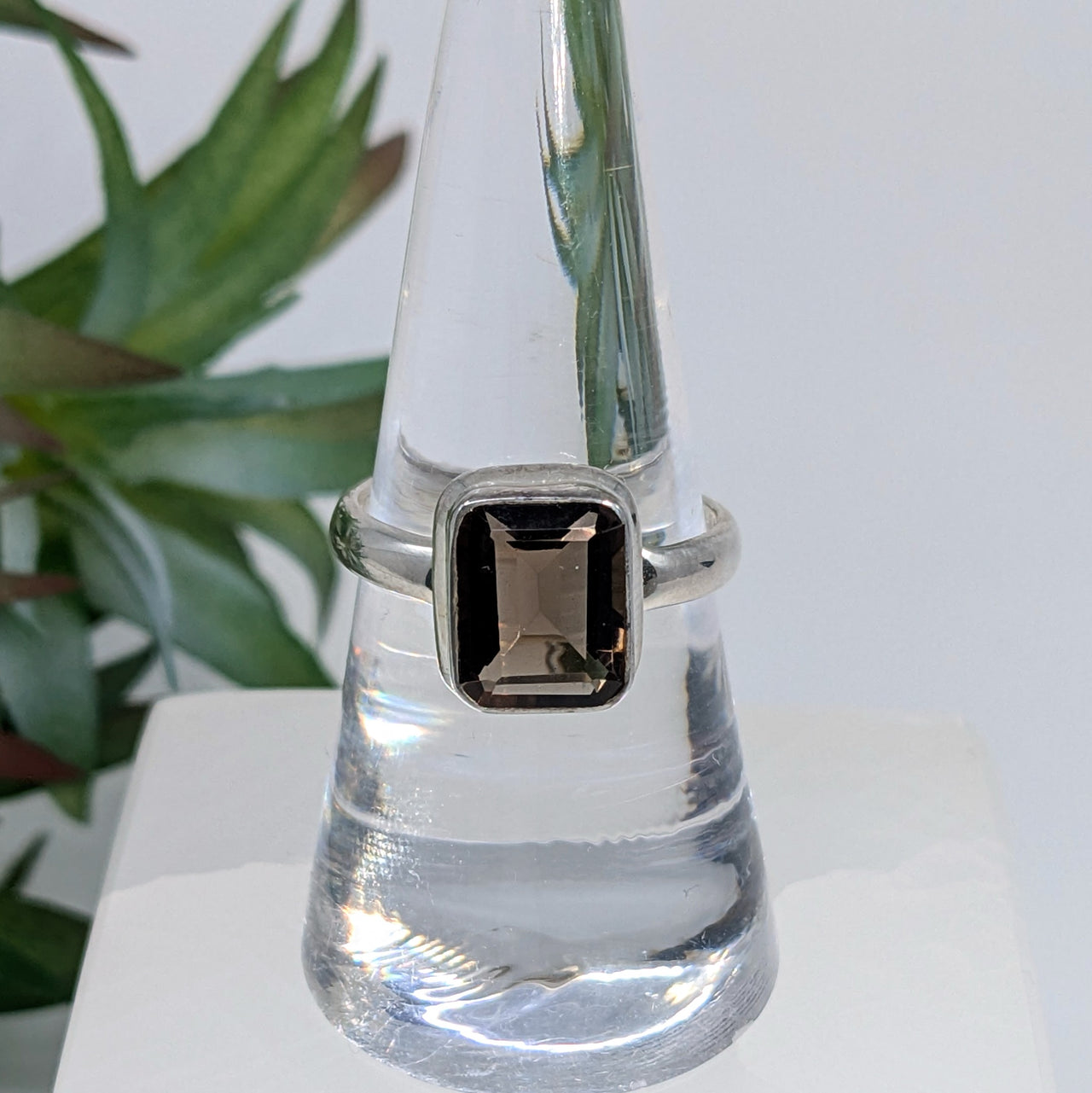 Smoky Quartz Sz 7.75 Rectangular S.S. Ring #LV6704