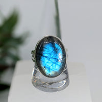 Thumbnail for Labradorite  Sz 10  S.S. Oval Ring #LV6714