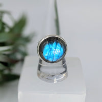 Thumbnail for Labradorite  Sz 6.5 - Sz 10 S.S. Round Ring #LV6715