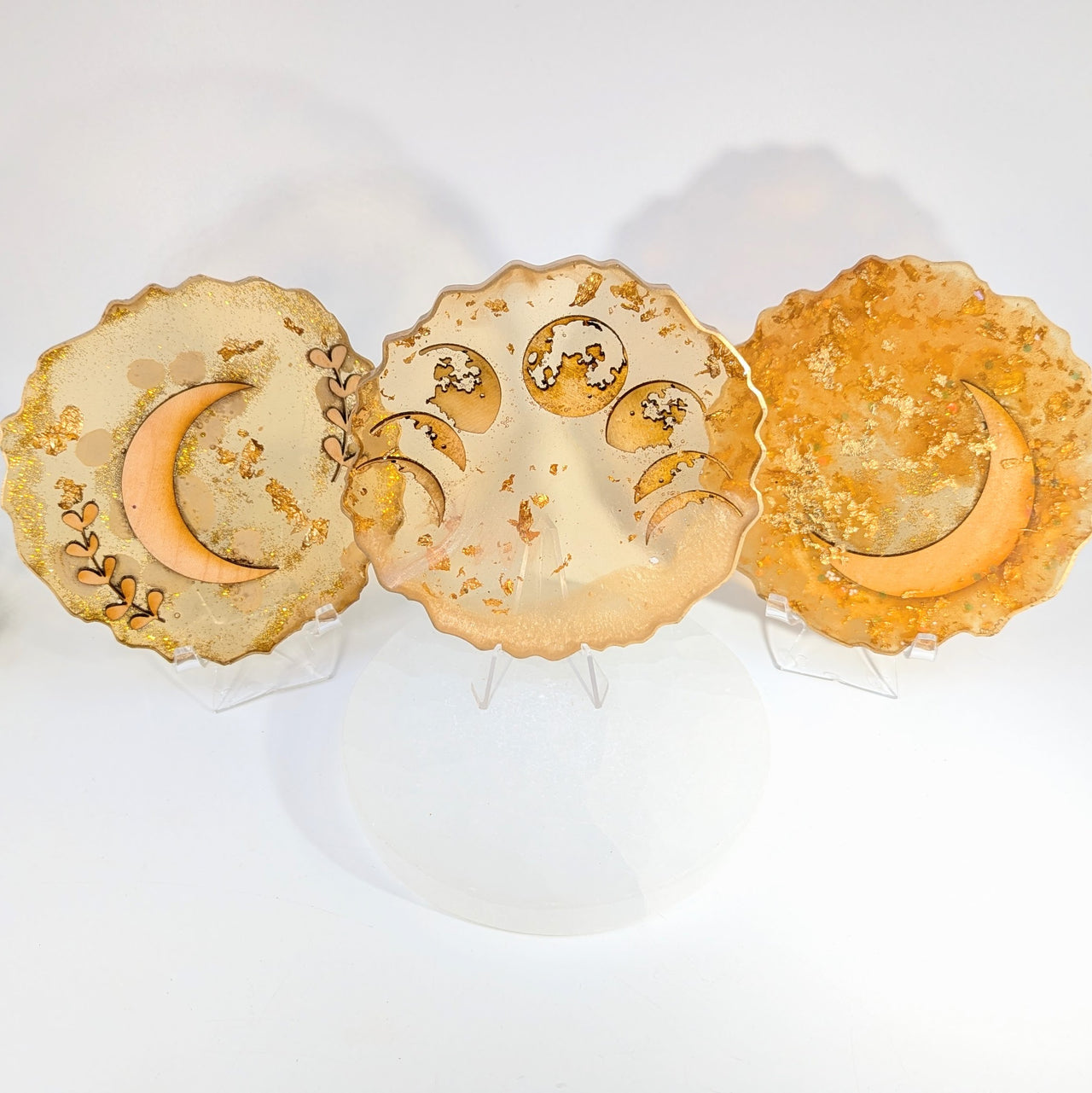 Moon with Gold Leaf 5" Resin Display Tile #NBG015