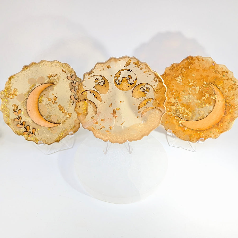 Moon with Gold Leaf 5" Resin Display Tile #NBG015