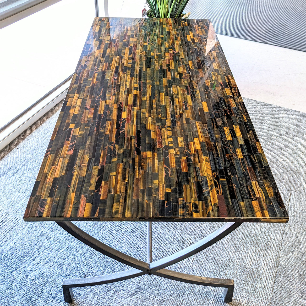 Tri Color Tiger's Eye Slab Table (Gold, Red, Blue) #M210 Store Pickup Only