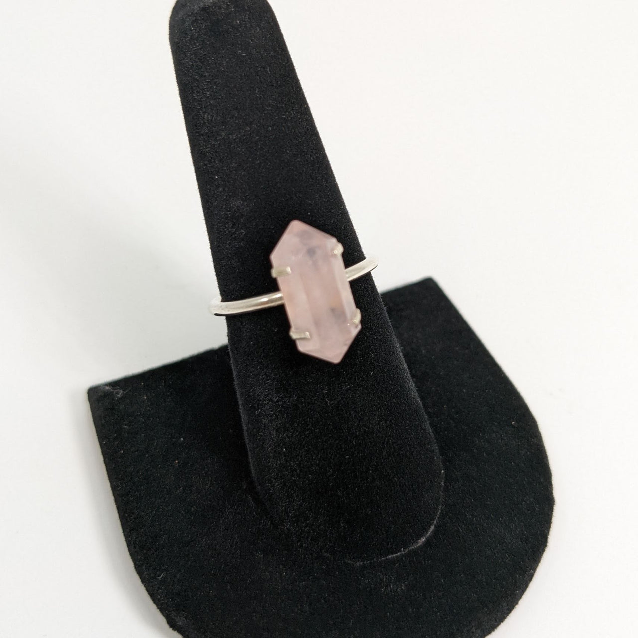 Rose Quartz Double Terminated Point Sterling Silver Ring #SKU6904