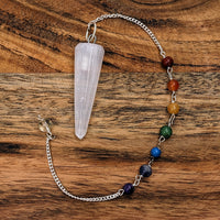 Thumbnail for Selenite Pendulum with Chakra Chain  #J382