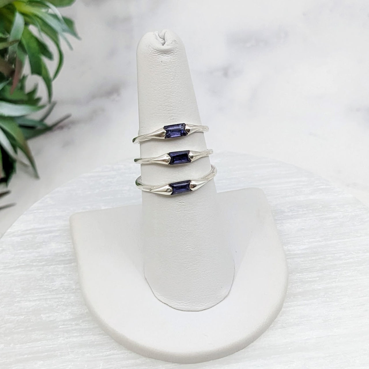 Iolite Faceted Baguette Sterling Silver Dainty Stackable Ring Size 6 - 8 #LV3205