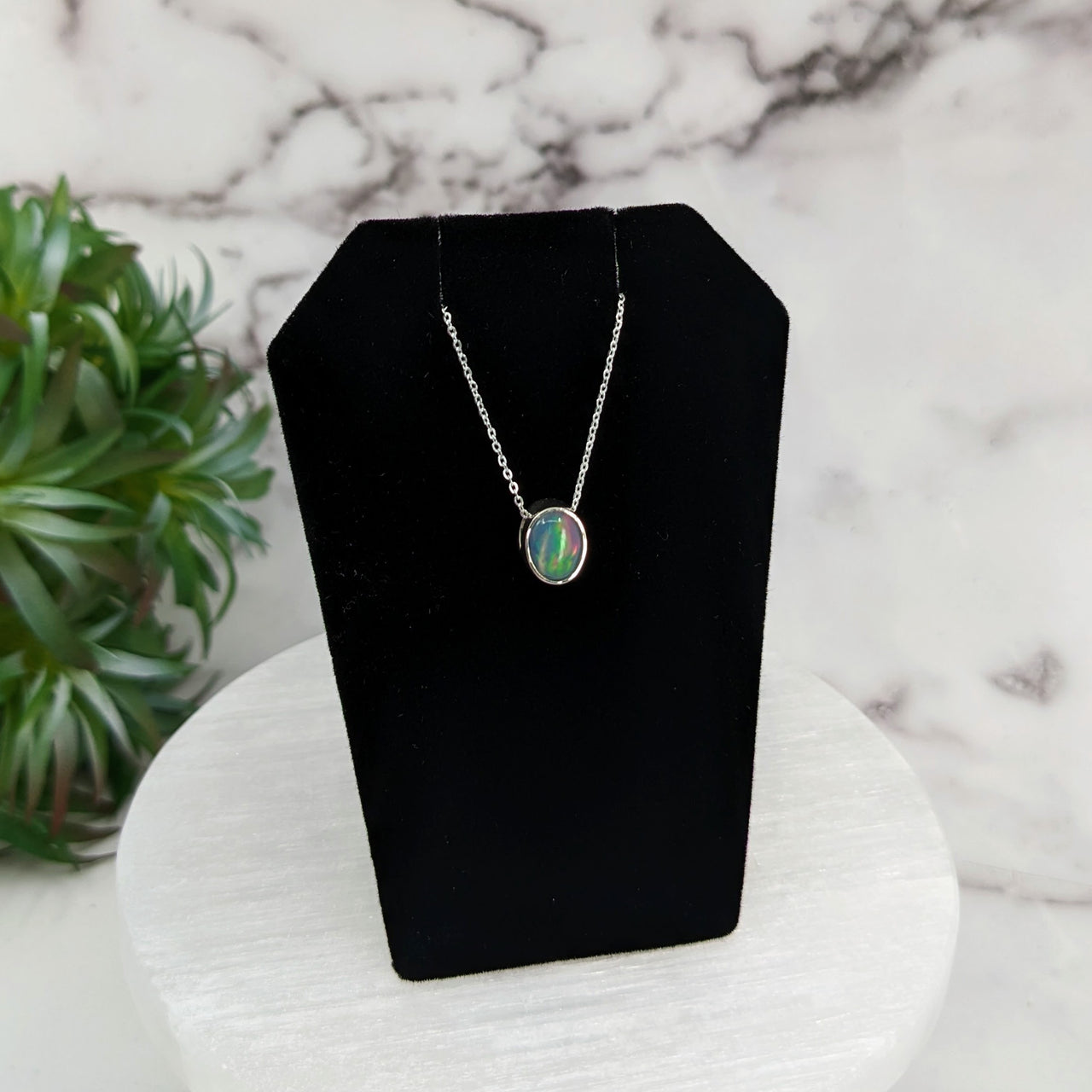 Ethiopian Opal Polished Oval Necklace Sterling Silver Slider Pendant on 18" Chain #LV3251