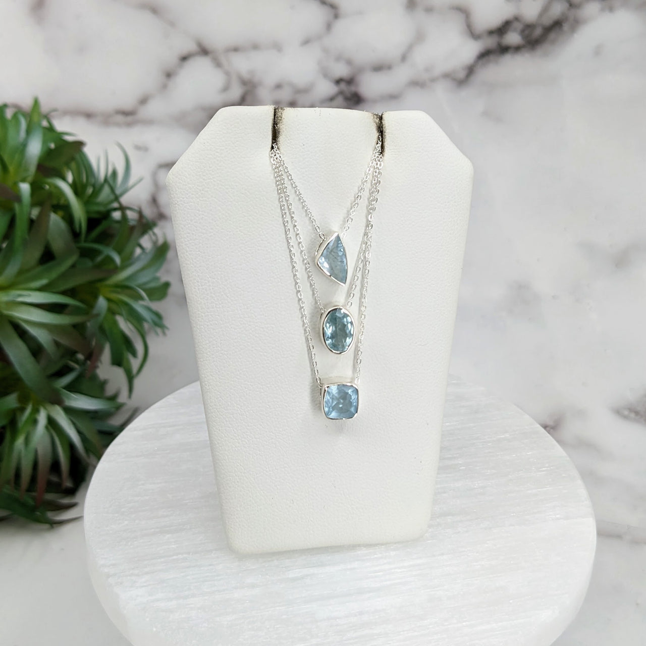 Aquamarine Faceted Necklace Sterling Silver Slider Pendant on 18" Chain #LV3253