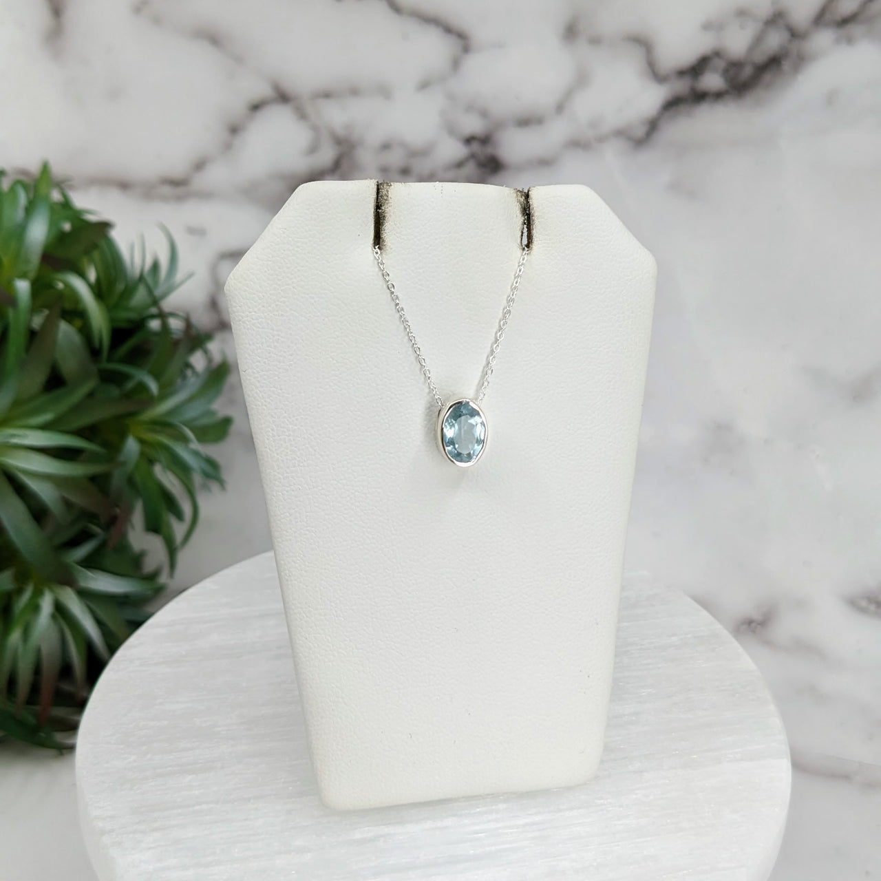 Aquamarine Faceted Necklace Sterling Silver Slider Pendant on 18" Chain #LV3253