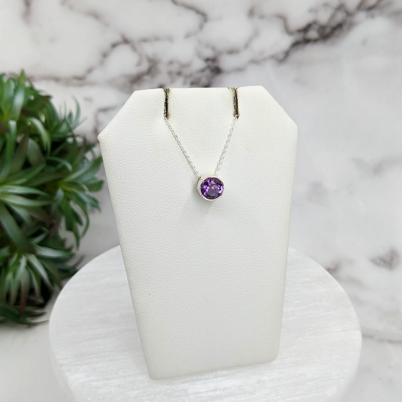 Amethyst Faceted Necklace Sterling Silver Slider Pendant on 18" Chain #LV3254