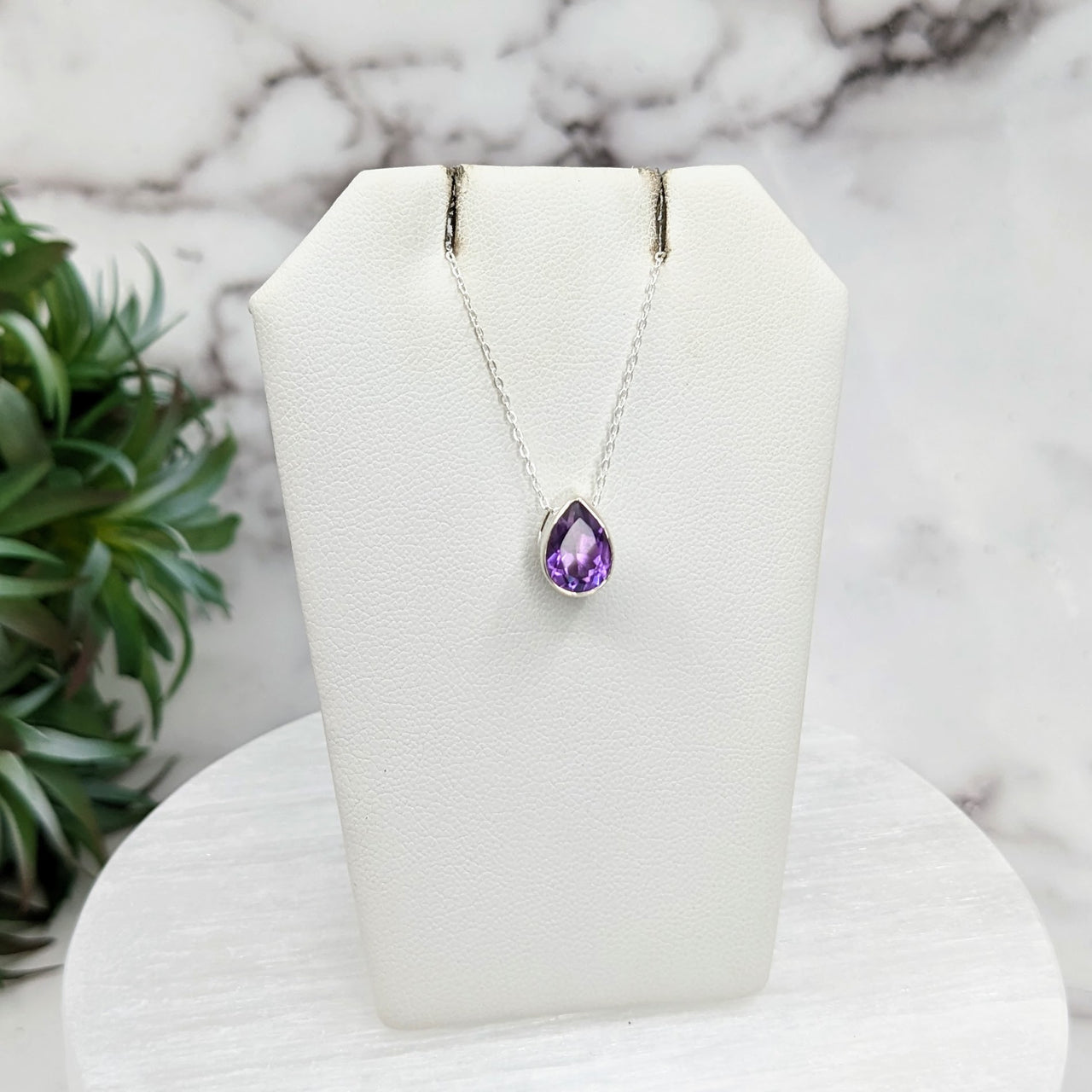 Amethyst Faceted Necklace Sterling Silver Slider Pendant on 18" Chain #LV3254