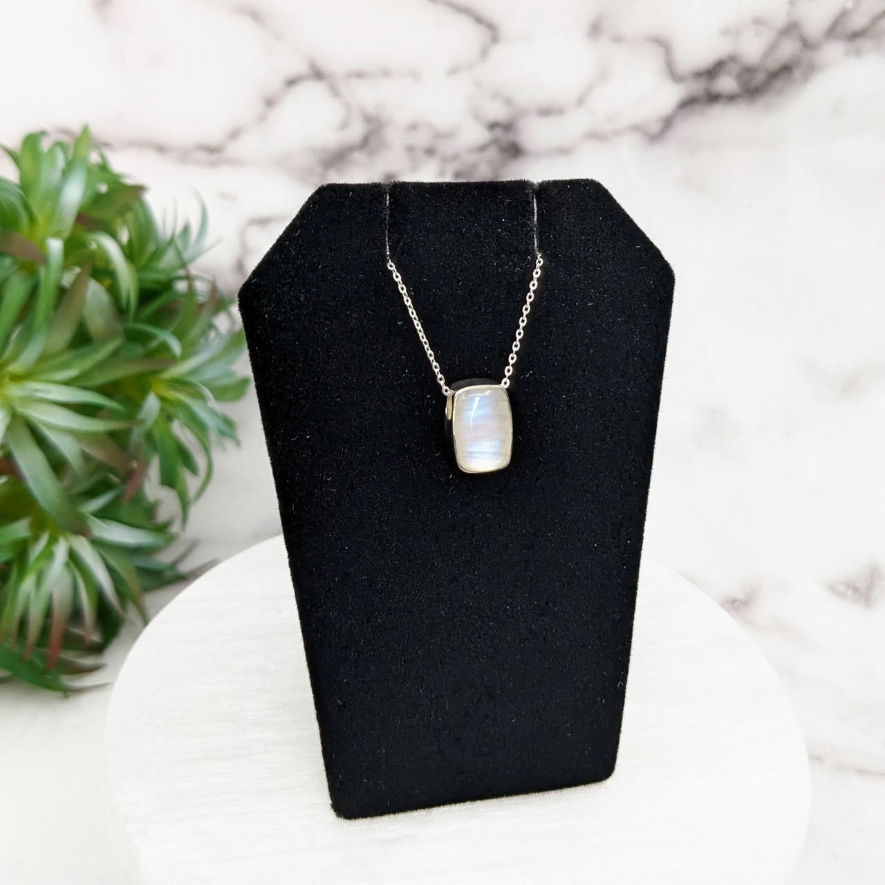 Rainbow Moonstone Polished Necklace Sterling Silver Slider Pendant on 18" Chain #LV3258