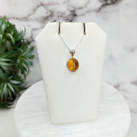 Thumbnail for Amber Polished Necklace  Sterling Silver Slider Pendant on 18