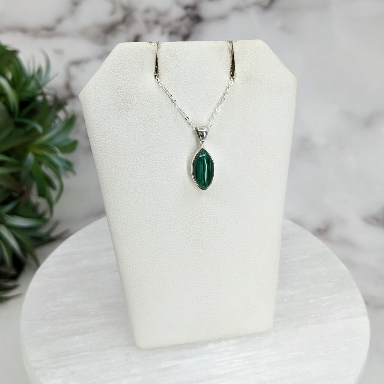 Malachite Polished Necklace  Sterling Silver Slider Pendant on 18" Chain #LV3263
