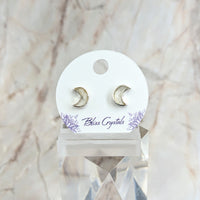Thumbnail for Moonstone Moon Sterling Silver Stud Earrings #J618