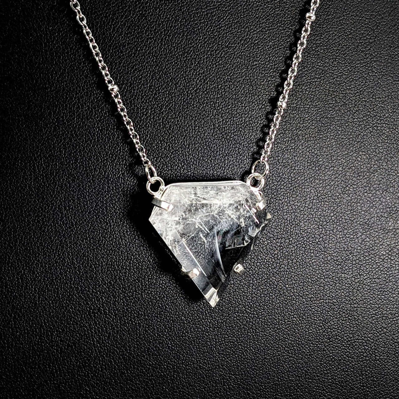 Clear Quartz Crystal 1" Diamond 18" Dainty Chain Necklace  #LV3300