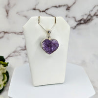 Thumbnail for Amethyst Geode Heart Sterling Silver Pendant #LV3332