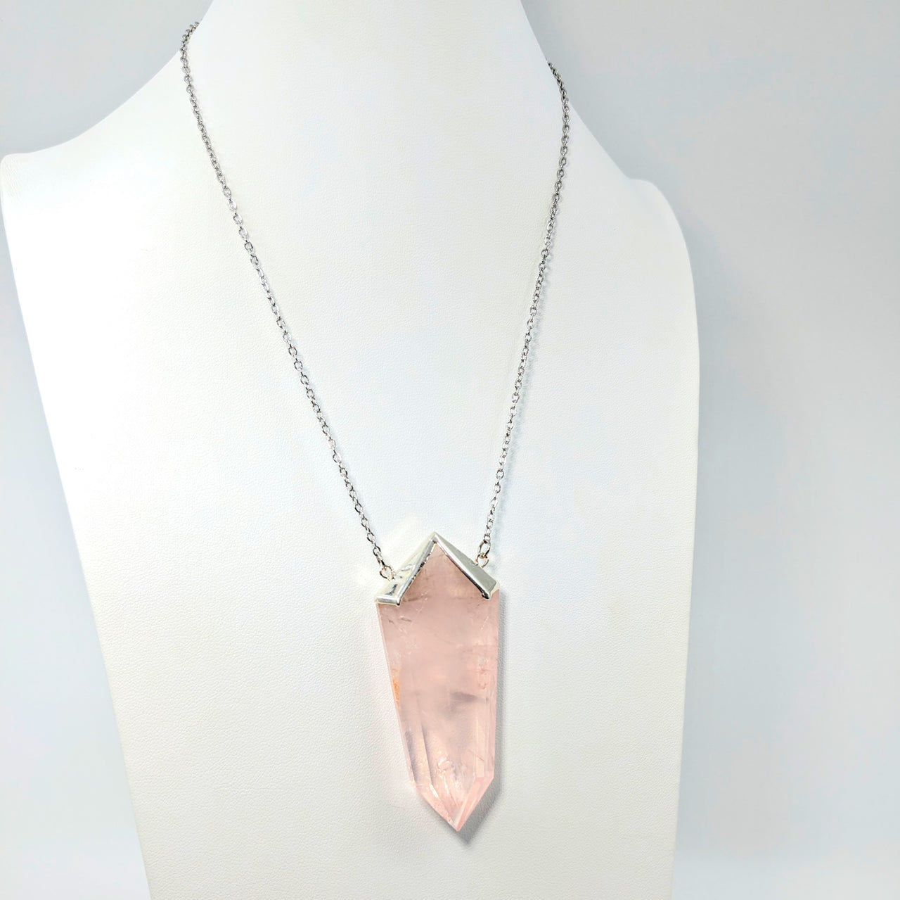 Rose Quartz 3.5" DT Point 18" Necklace  #LV5776