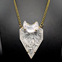 Thumbnail for Quartz Point with Rose Quartz Crescent Moon Brass or Silver Necklace #LV5778