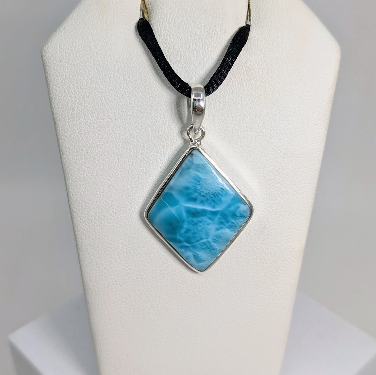 Larimar Diamond Shape Pendant Sterling Silver #LV5914