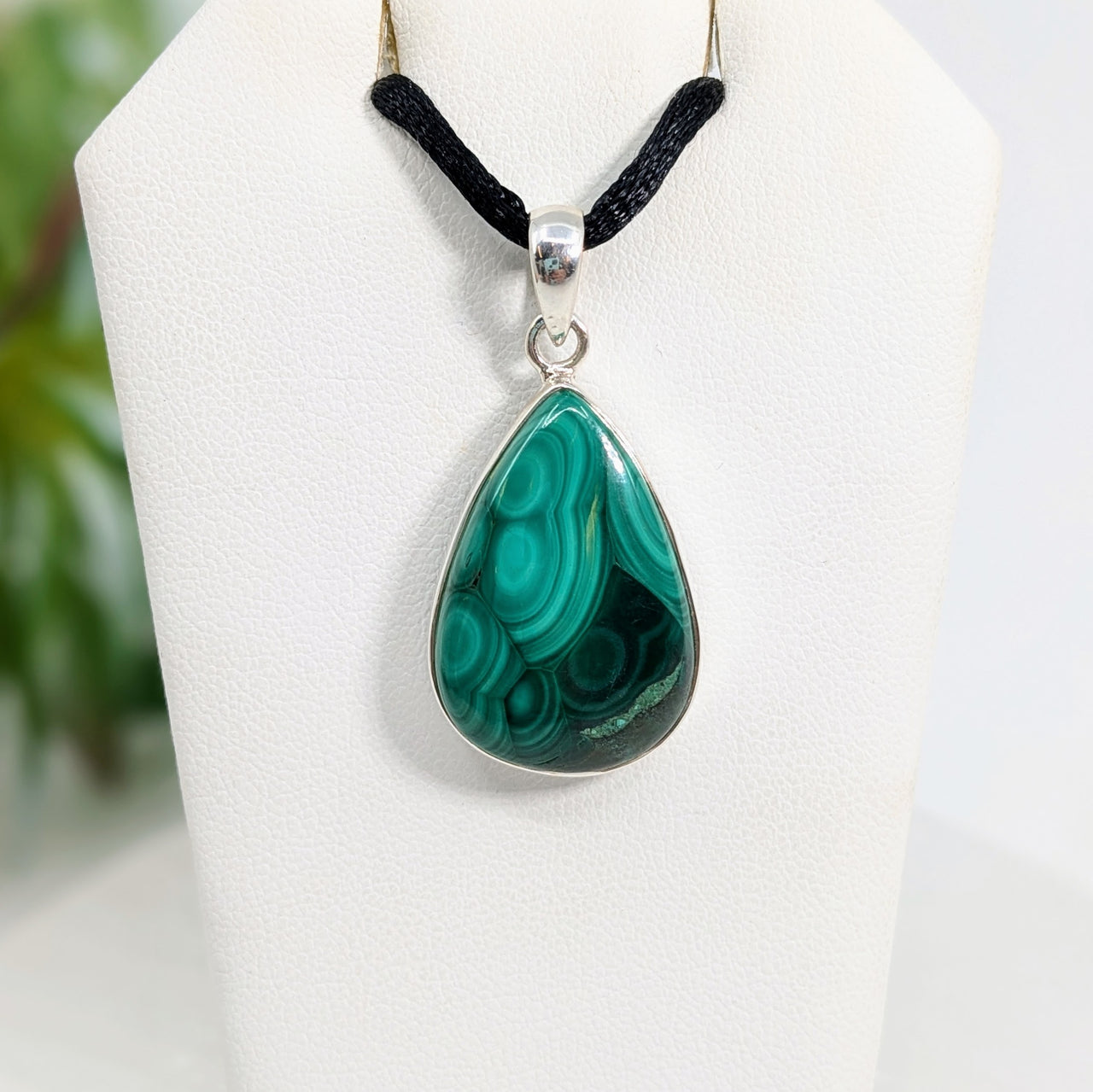 Malachite Teardrop Pendant Sterling Silver #LV5916