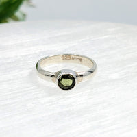 Thumbnail for Genuine Moldavite Faceted Round Sterling Silver Ring  #SK2620