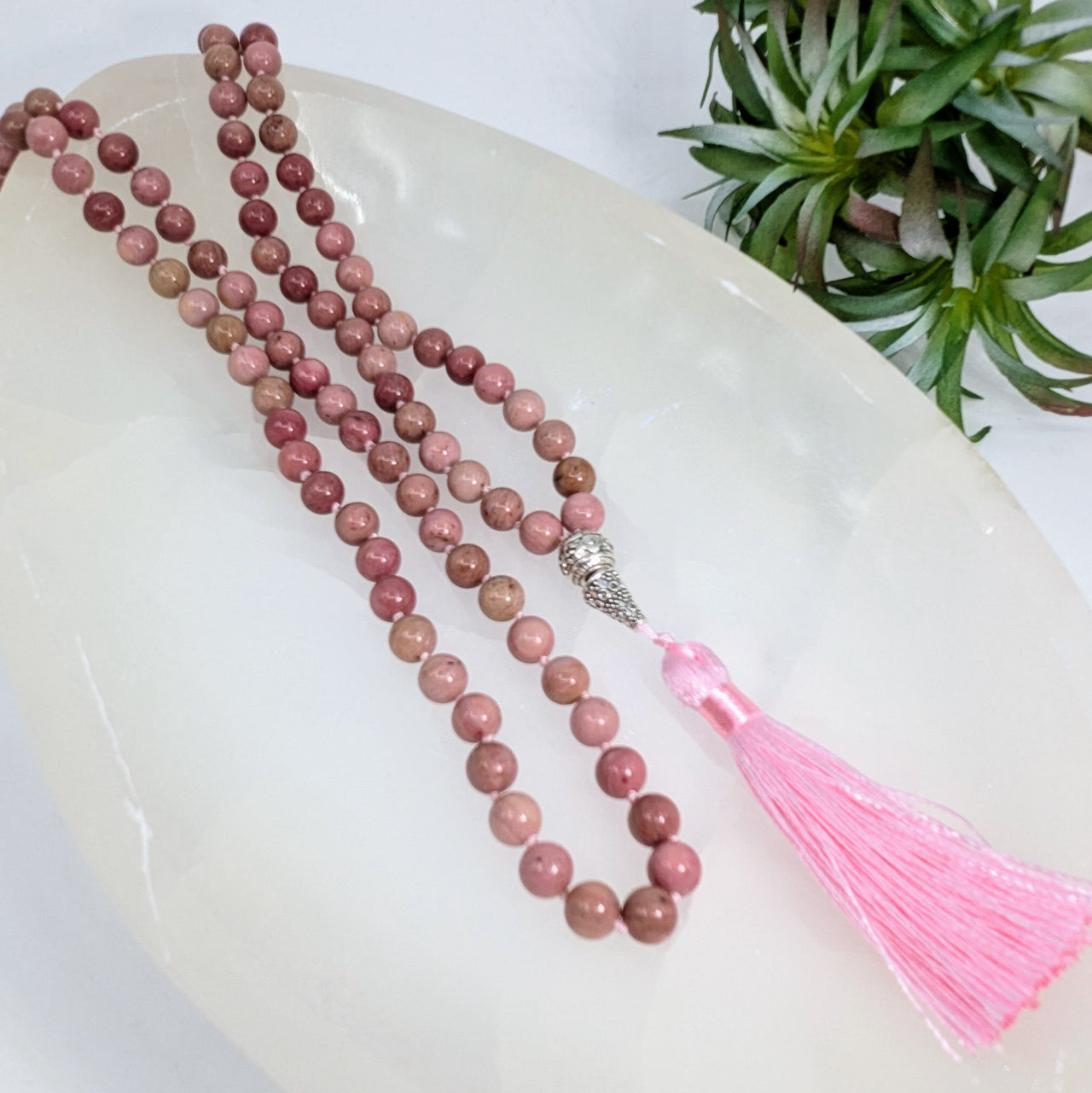 Rhodonite Beaded 19" Mala Necklace #LV6199