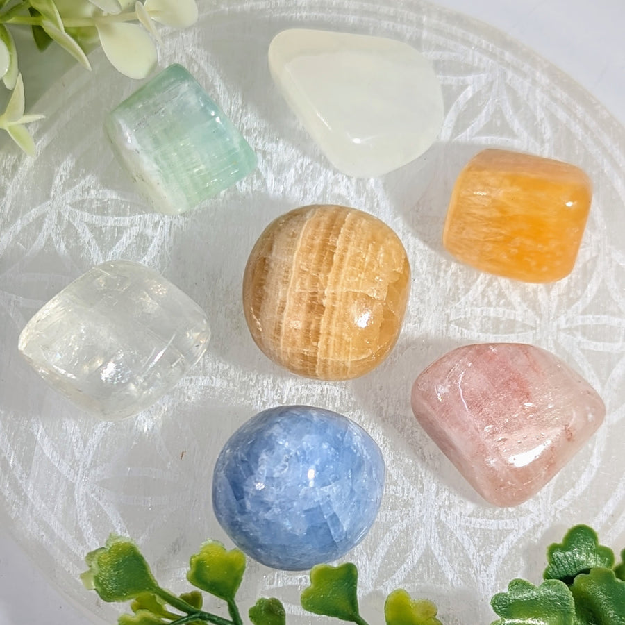 CALCITE Crystal Companion Set with 8 Calcite Tumbled Stones #BC0580