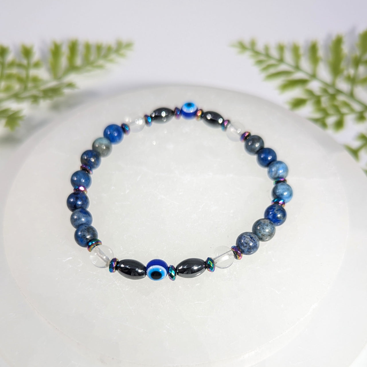 Lapis Hematite 7" Evil Eye Handmade Bracelet #BC1679