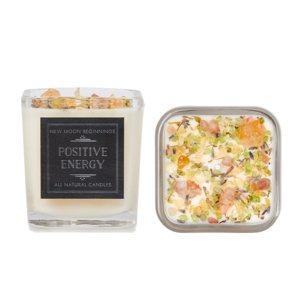 Positive Energy: Ritual Candles, Soy Candle, Crystal Candles: 7.5oz Square Glass #LV5278