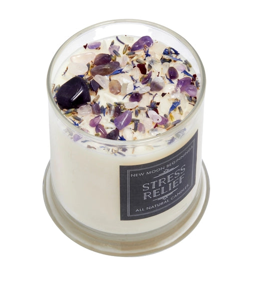 Stress Relief: Ritual Candles, Soy Candle, Crystal Candles: 7.5oz & 12oz Glass #LV5340