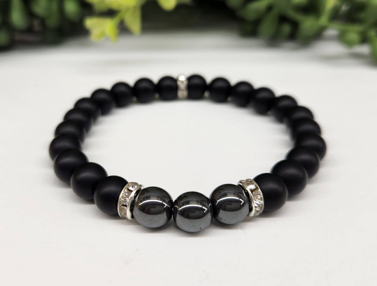 Hematite and Black Obsidian Bracelet 8mm Beads #LV3991