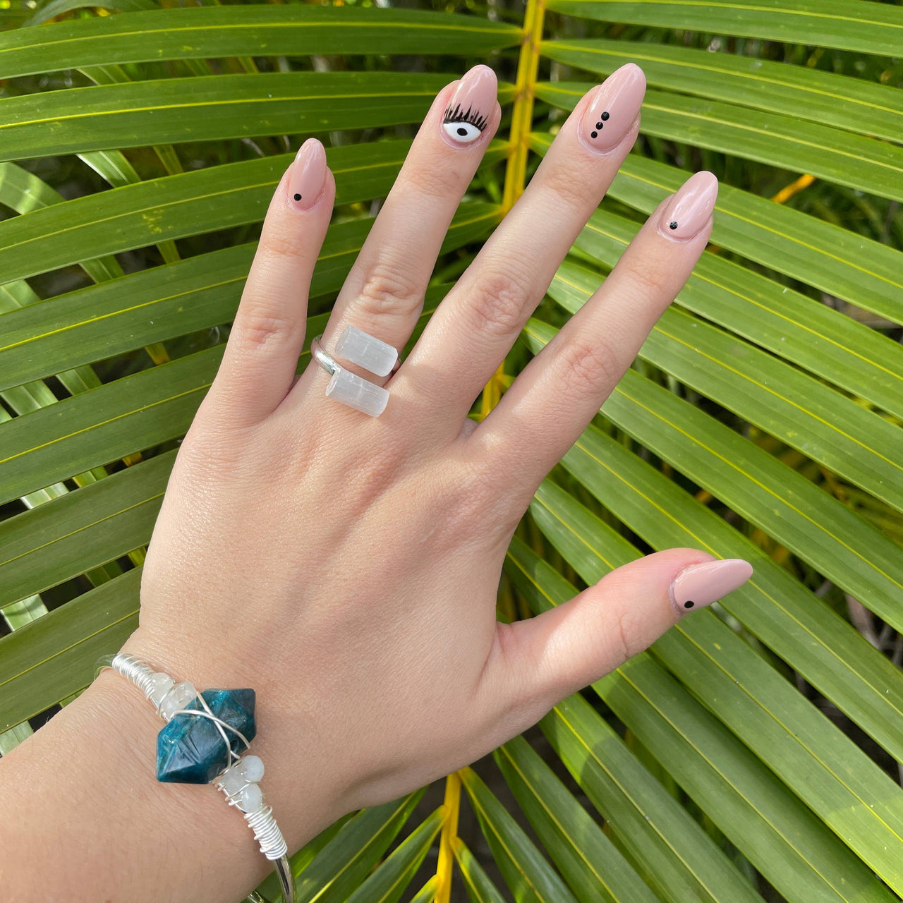 Blue Apatite Silver Bangle Cuff Bracelet #LV6181