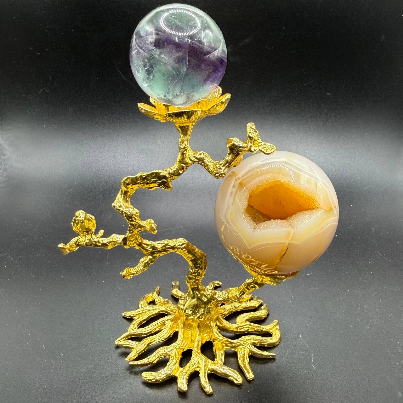 Cherry Blossom Branch with Bird Sphere Stand - Gold #BC1274