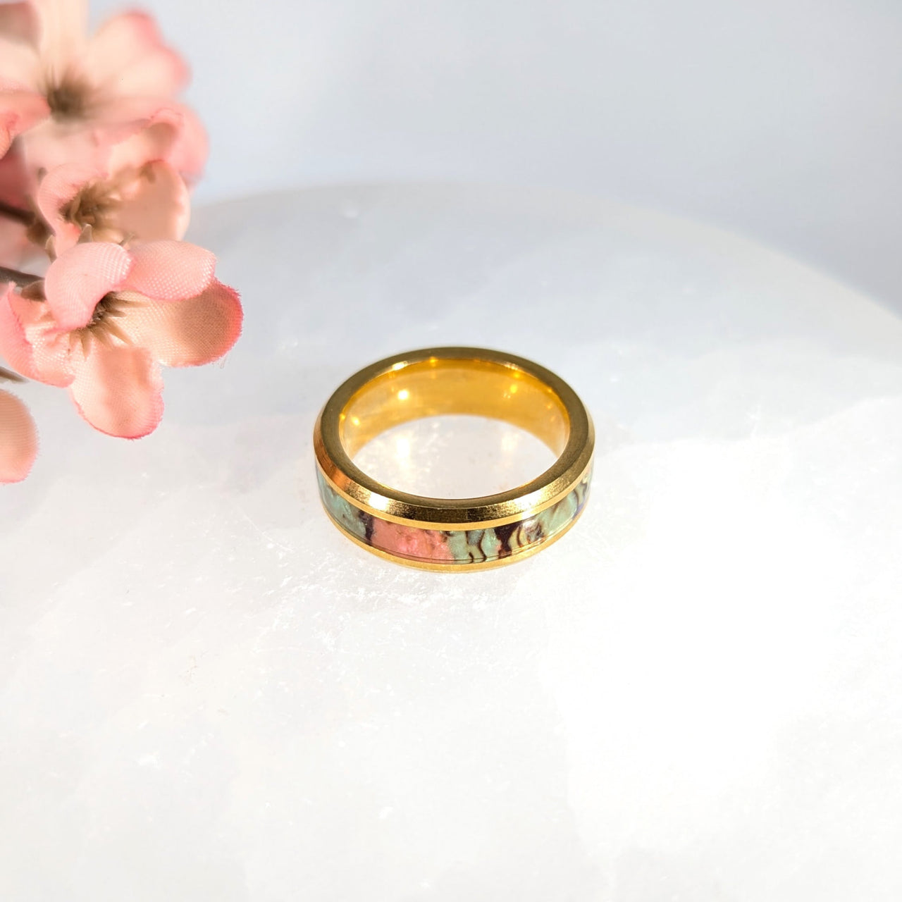 Abalone Inlay Ring Gold Sz 11.5 LVM Stainless Steel #LV9861