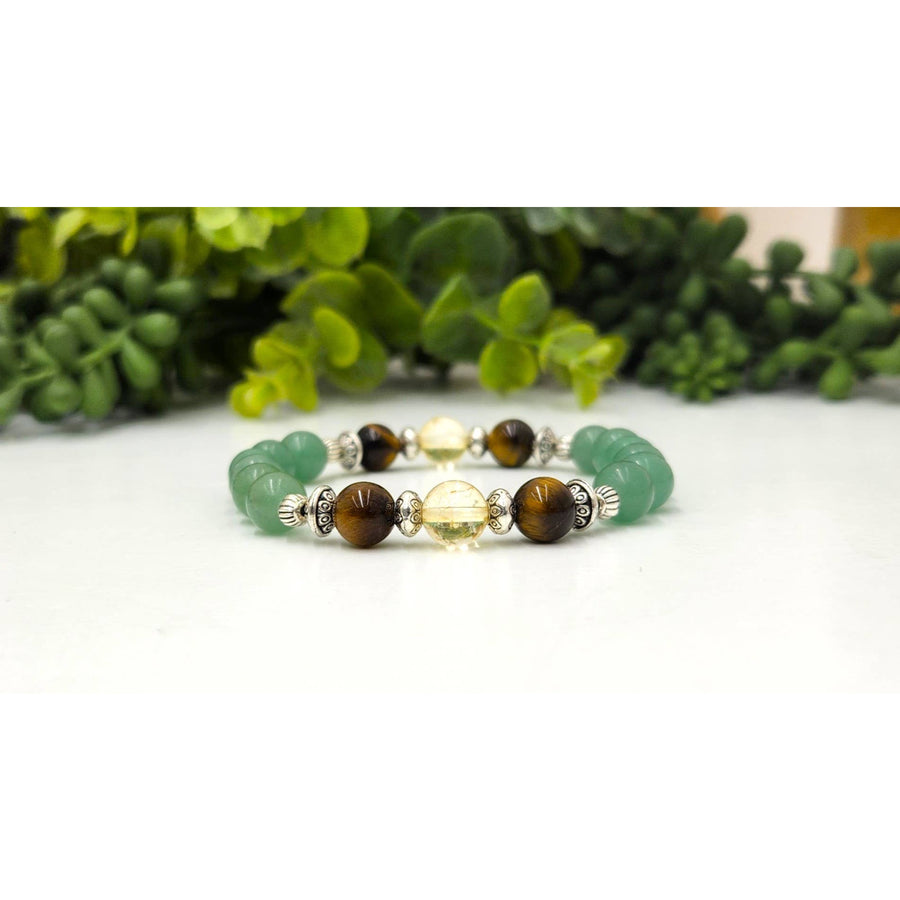 Abundance bracelet: citrine, tiger eye, green aventurine 8mm beads with silver accents
