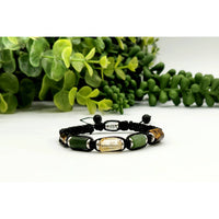 Braided bracelet with Green Jade Amber and Tiger’s Eye gemstones for unisex style